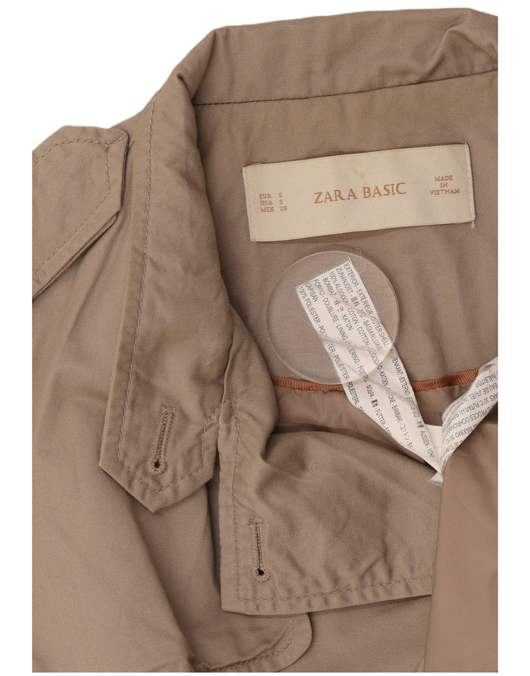 Zara Womens Trench Coat UK 10 Small Beige Cotton