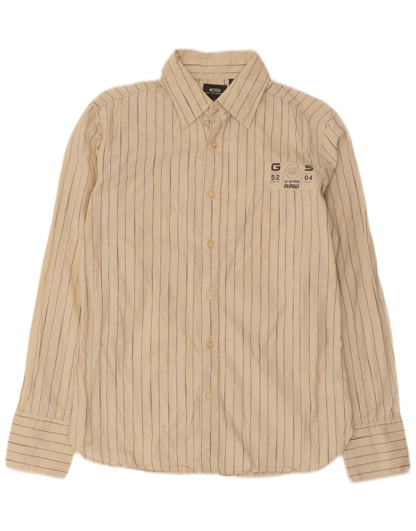 G-Star Mens Graphic Shirt Small Beige Pinstripe Cotton