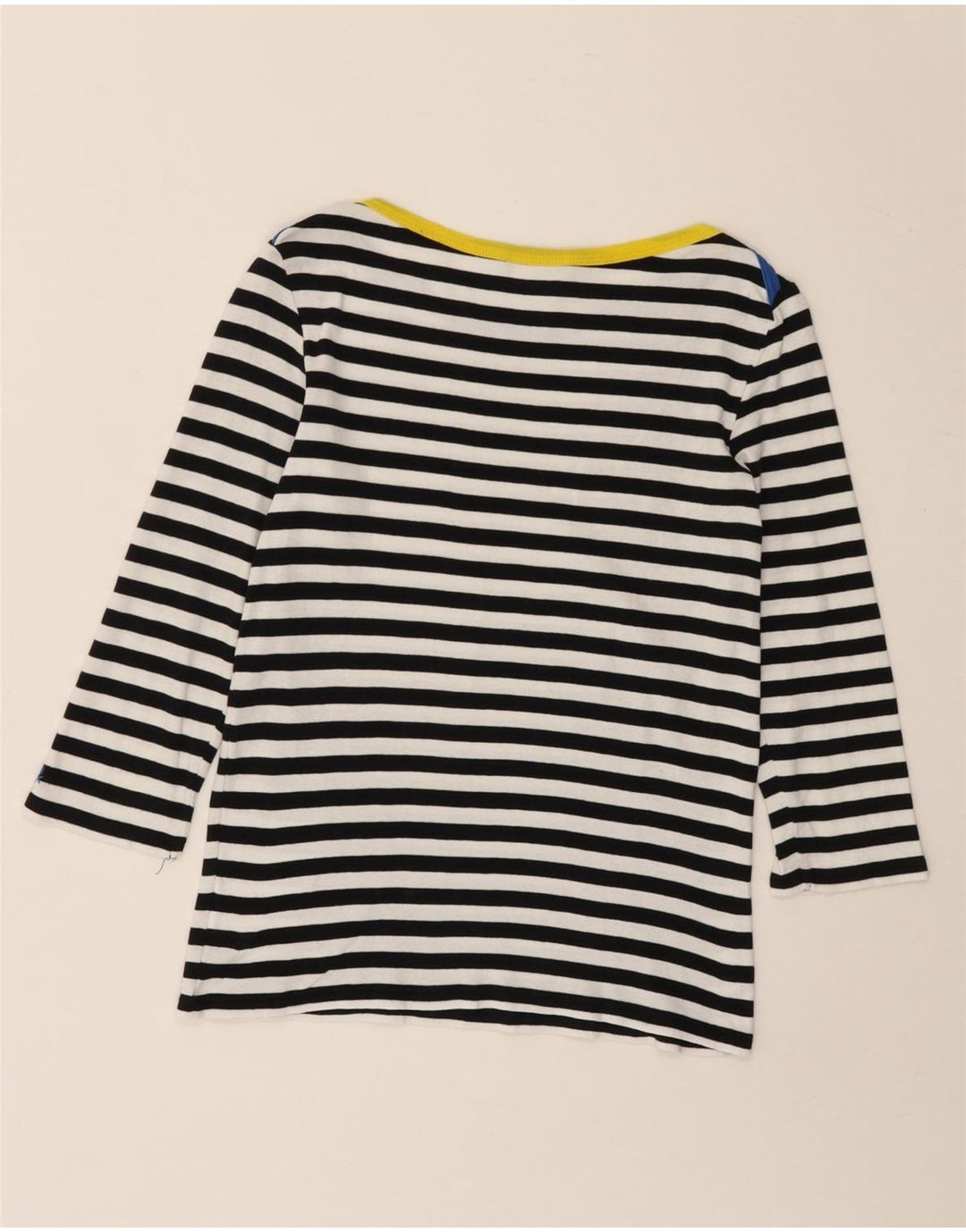 Benetton Womens Top 3/4 Sleeve UK 8 Small Navy Blue Striped