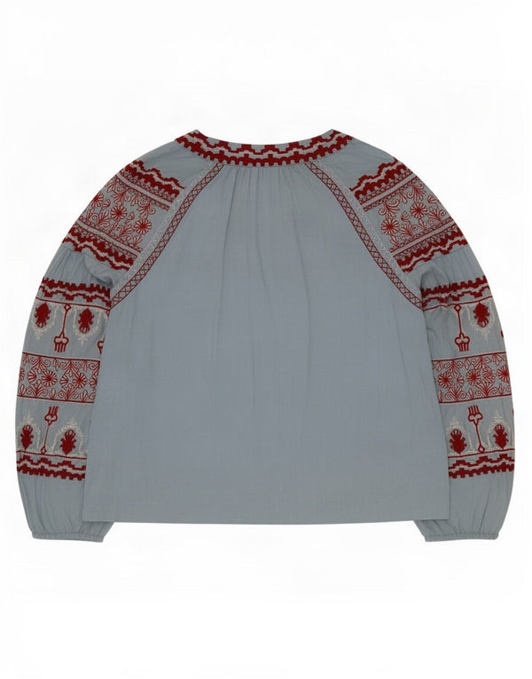 Zara Womens Oversized Blouse Top UK 6 XS Blue Fair Isle Lyocell