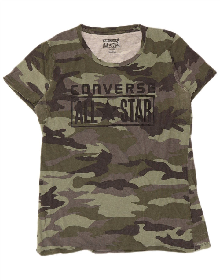 Converse Womens Graphic T-Shirt Top UK 18 XL Khaki Camouflage