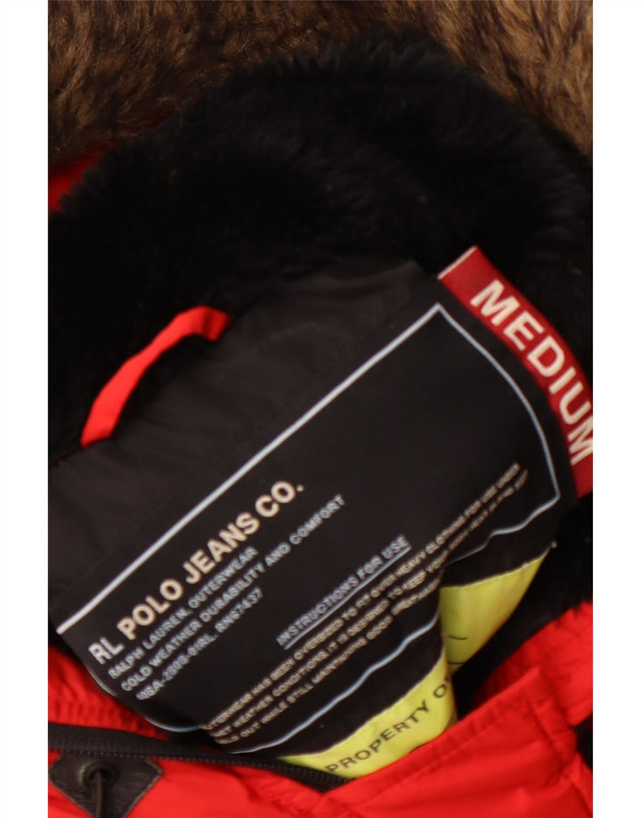 RALPH LAUREN Womens Hooded Parka Jacket UK 14 Medium Red Winter