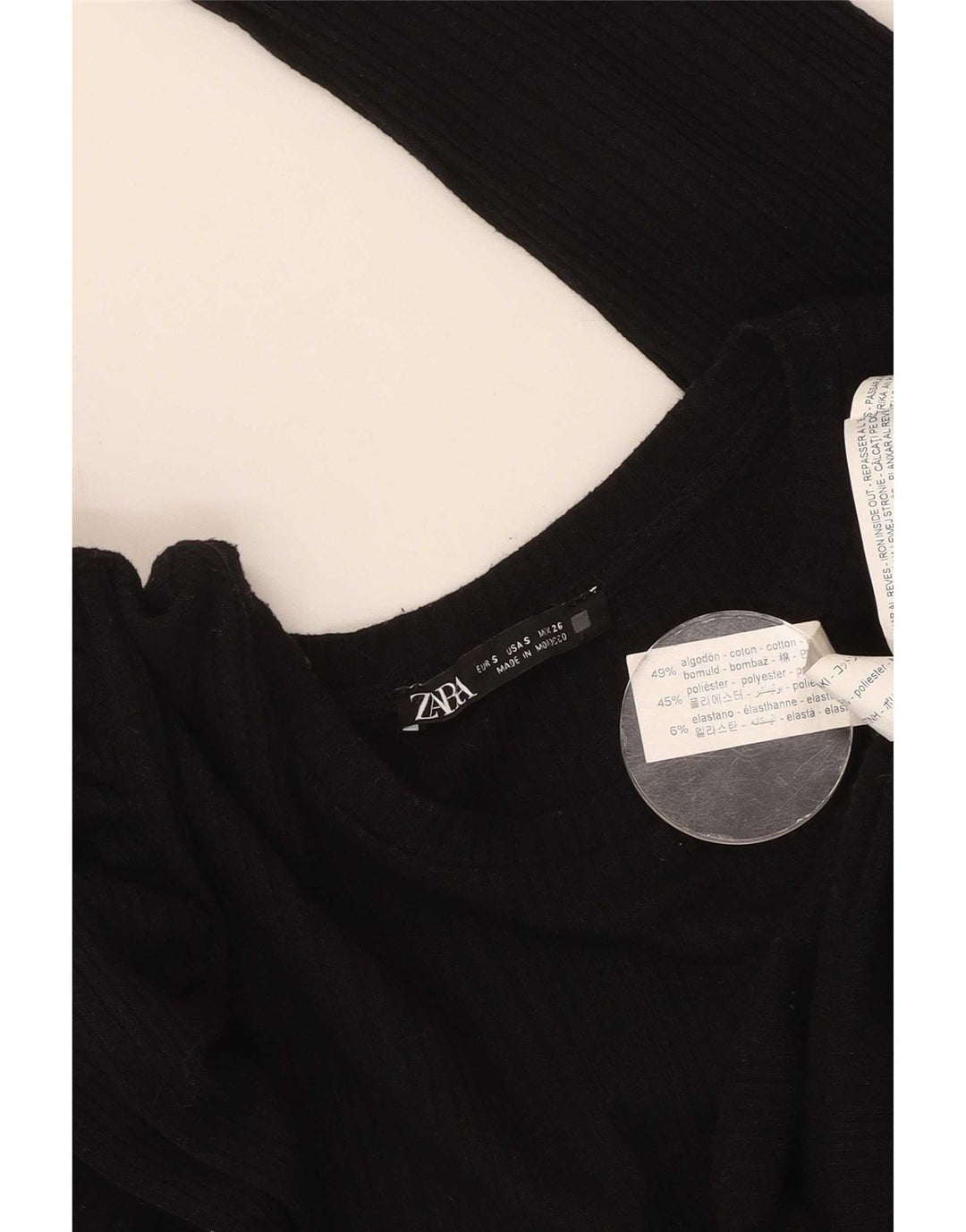 Zara Womens Top Long Sleeve UK 10 Small Black Cotton