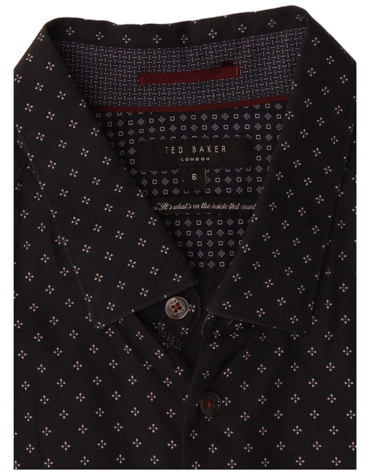 Ted Baker Mens Shirt Size 6 2XL Black Geometric Cotton