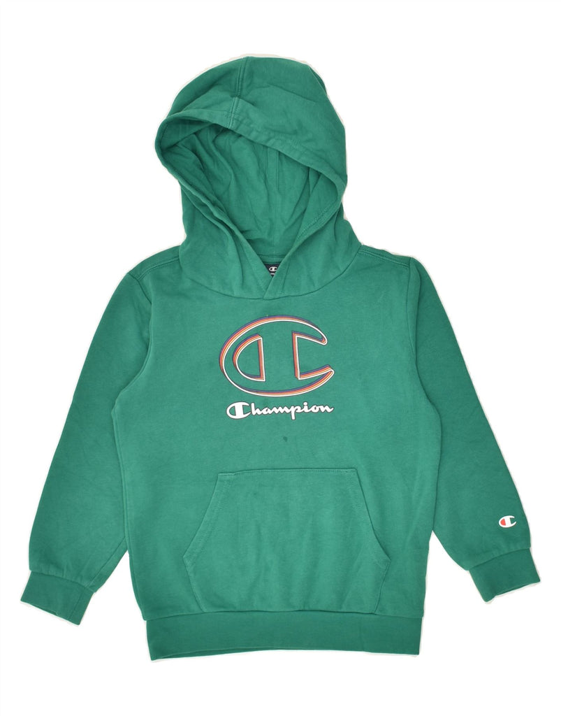 CHAMPION Boys Graphic Hoodie Jumper 5-6 Years XS Green Cotton | Vintage Champion | Thrift | Second-Hand Champion | Used Clothing | Messina Hembry 