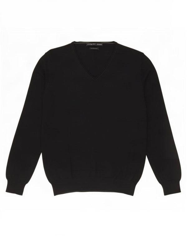 Zara Mens V-Neck Jumper Sweater Large Black Cotton