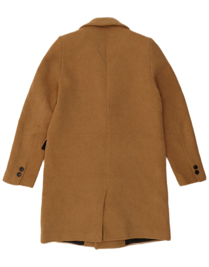 Zara Womens Oversized Double Breasted Coat UK 10 Small Beige Polyester