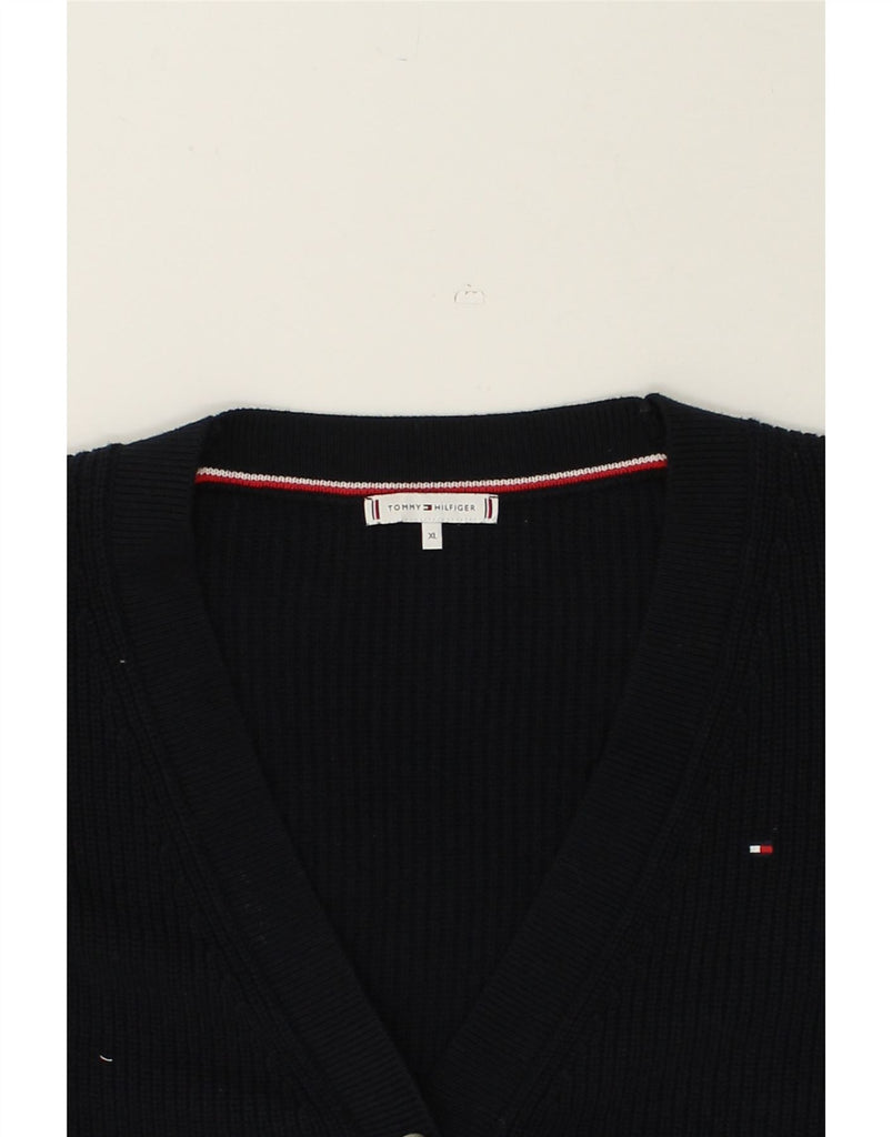 TOMMY HILFIGER Womens Cardigan Sweater UK 18 XL Navy Blue Cotton | Vintage Tommy Hilfiger | Thrift | Second-Hand Tommy Hilfiger | Used Clothing | Messina Hembry 