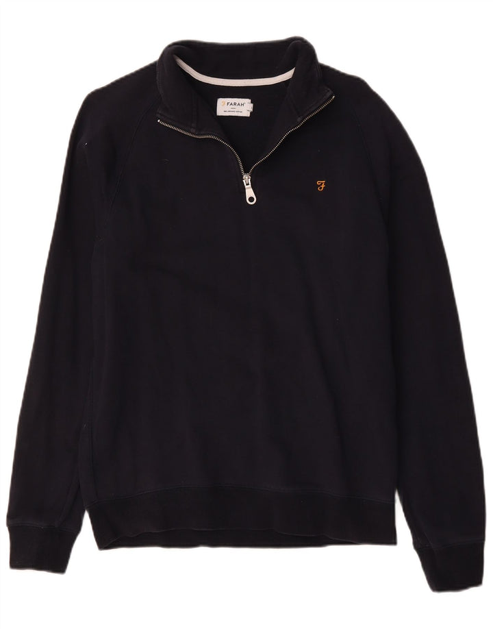 Farah Mens Zip Neck Sweatshirt Jumper Large Navy Blue Cotton
