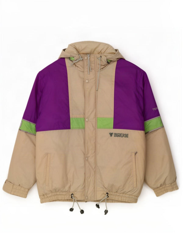 Brugi Mens Hooded Ski Jacket UK 44 2XL Off White Colourblock