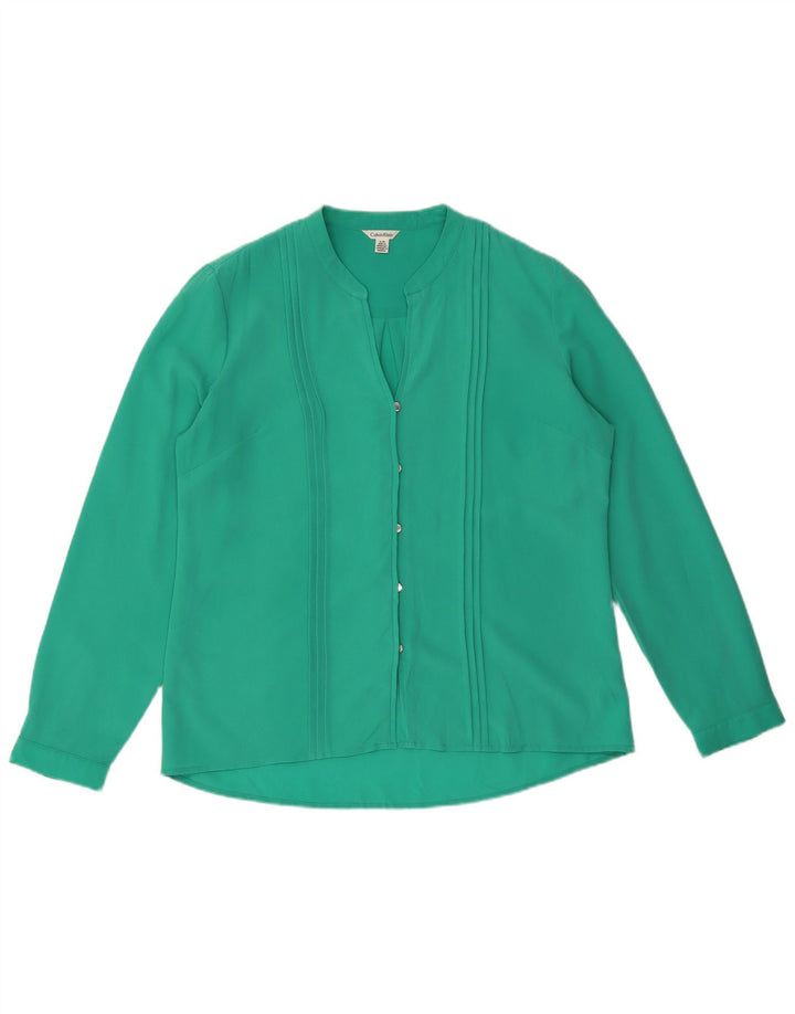 Calvin Klein Womens Shirt Blouse UK 16 Large Green Polyester