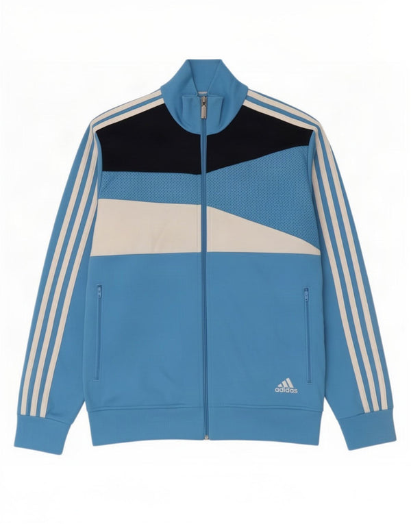 Adidas Boys Tracksuit Top Jacket 13-14 Years Blue Colourblock Polyester
