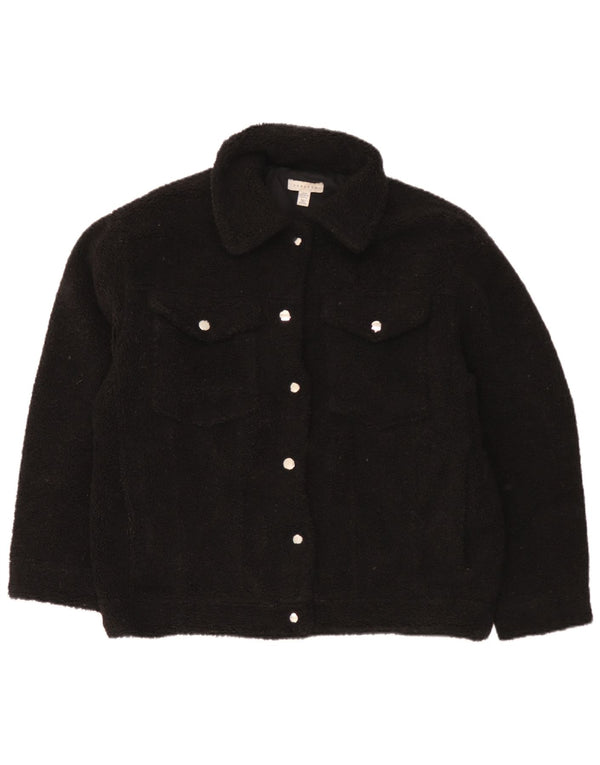 Topshop Womens Fleece Oversized Bomber Jacket UK 14 Medium Black Polyester