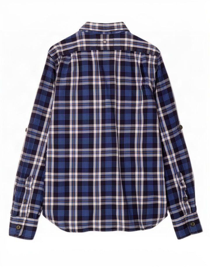 Superdry Mens Flannel Shirt Large Navy Blue Check Cotton