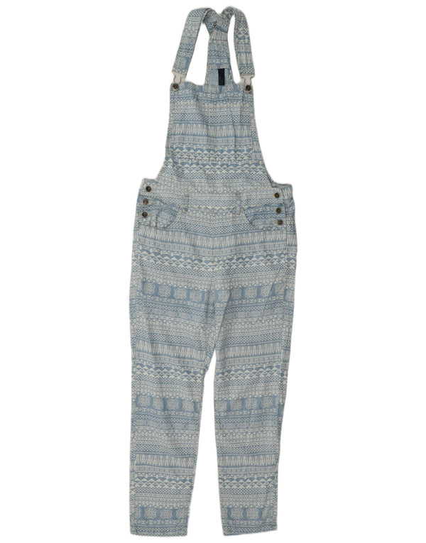 Benetton Womens Slim Dungarees Trousers XS W25 L25 Blue Fair Isle Lyocell