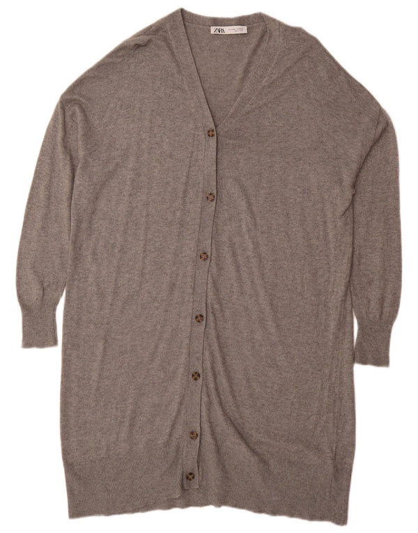Zara Womens Longline Oversized Cardigan Sweater UK 14 Medium Grey Flecked