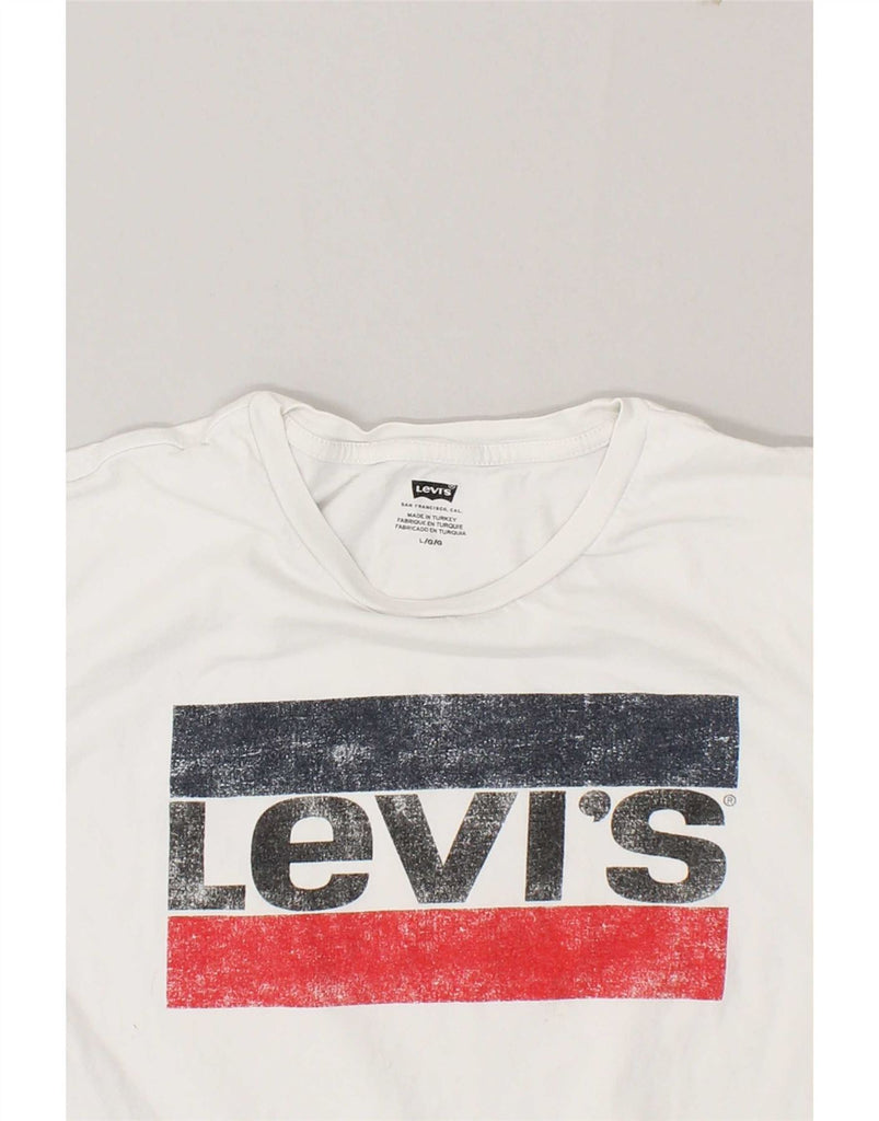 LEVI'S Womens Graphic T-Shirt Top UK 16 Large White Vintage Levi's and Second-Hand Levi's from Messina Hembry 