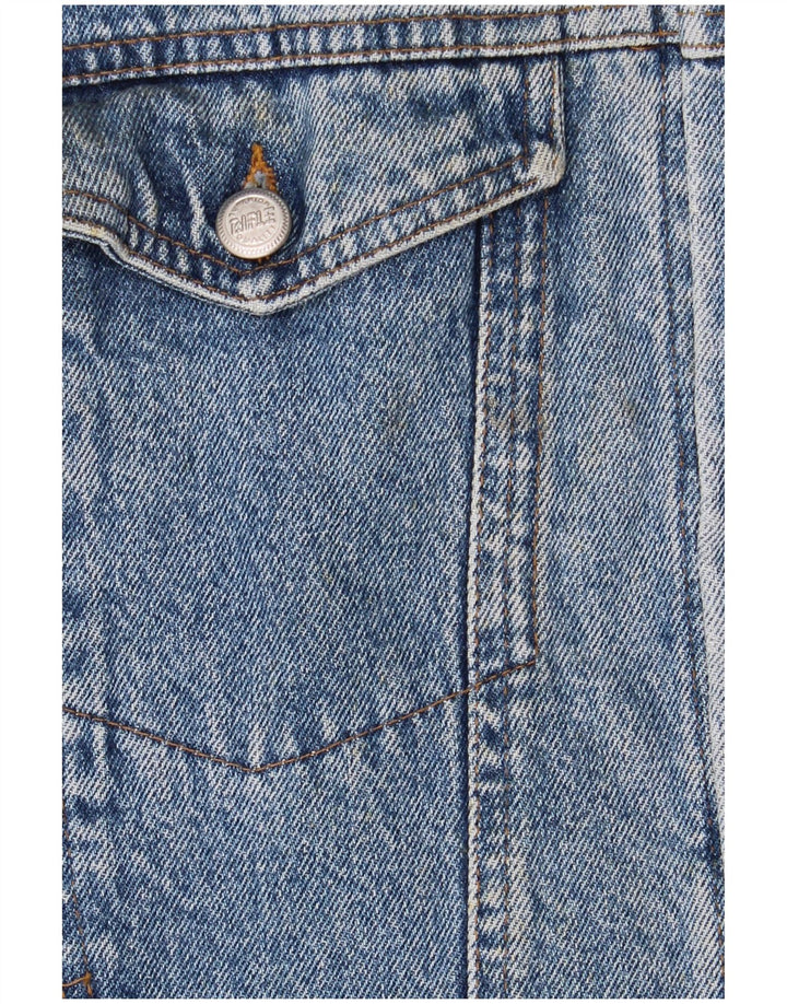 Rifle Mens Graphic Denim Jacket UK 44 2XL Blue Retro