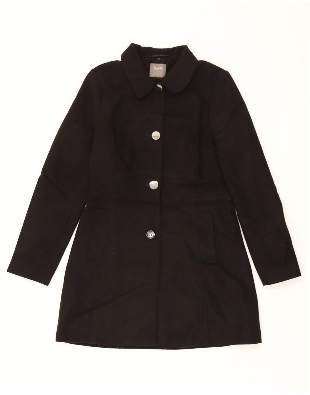 OASIS Womens Overcoat UK 14 Medium Black Polyester Vintage Oasis and Second-Hand Oasis from Messina Hembry 