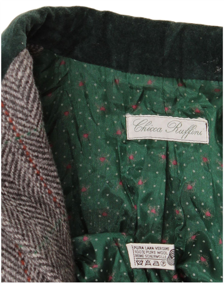 Vintage Womens Double Breasted Blazer Jacket UK 14 Medium Grey Herringbone