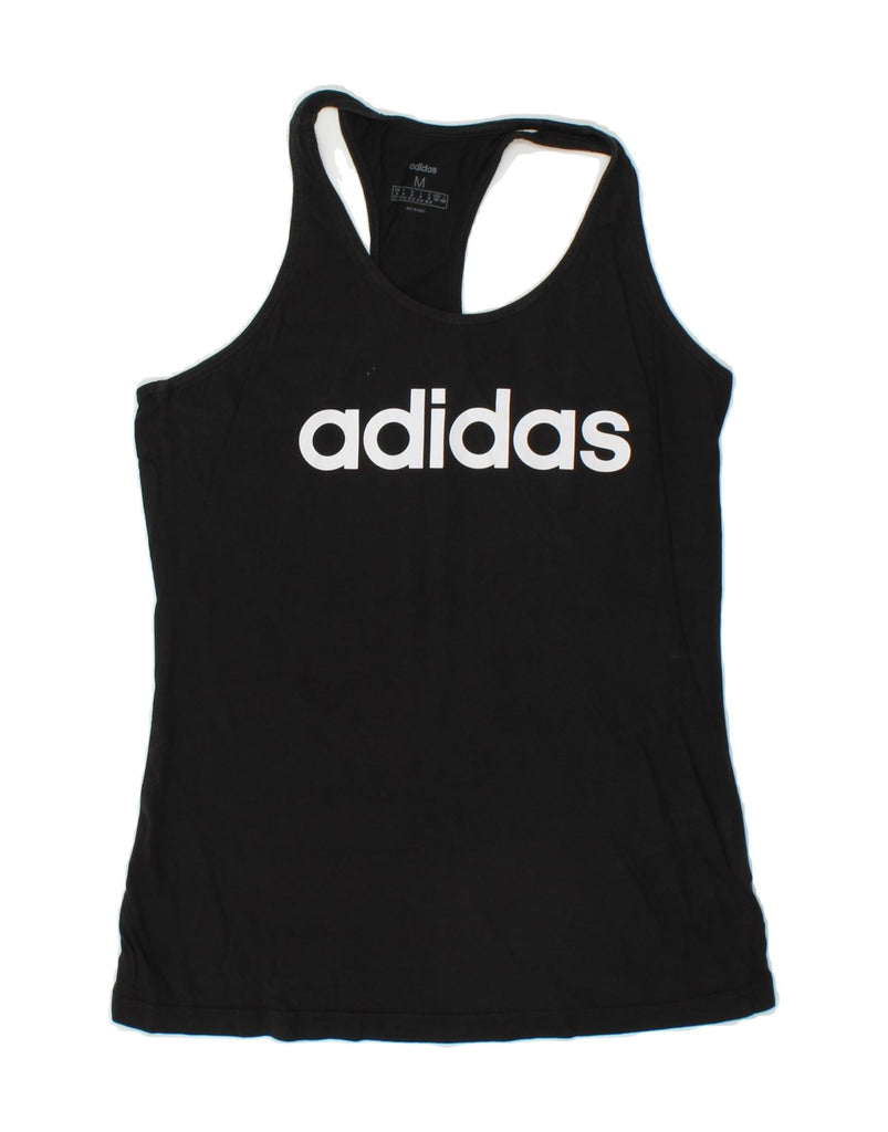 ADIDAS Womens Graphic Vest Top UK 12/14 Medium Black Cotton | Vintage Adidas | Thrift | Second-Hand Adidas | Used Clothing | Messina Hembry 