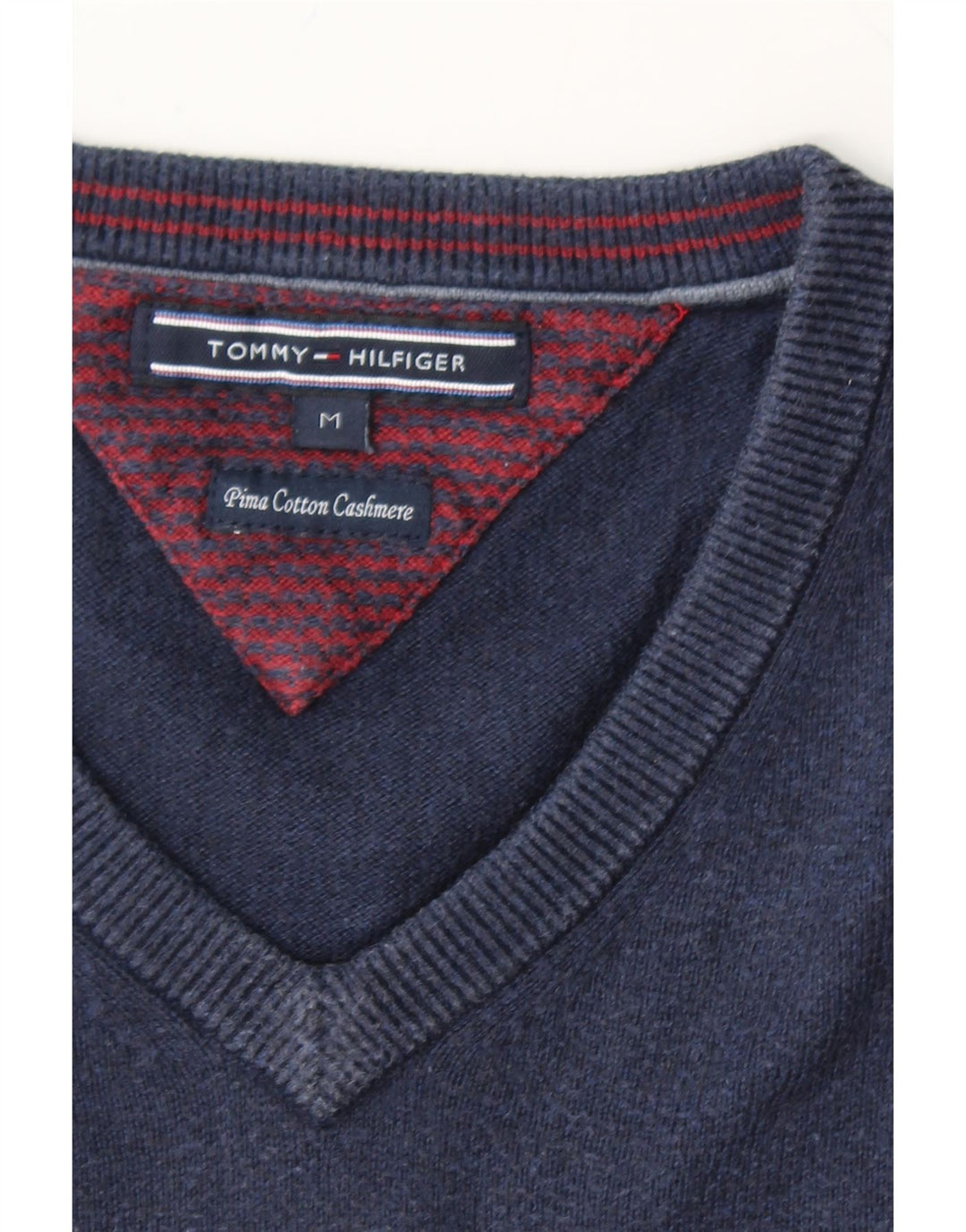 TOMMY HILFIGER Mens V-Neck Jumper Sweater Medium Navy Blue Cotton Vintage Tommy Hilfiger and Second-Hand Tommy Hilfiger from Messina Hembry 