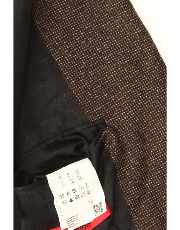 Hugo Boss Mens 2 Button Blazer Jacket US 44 2XL Brown Spotted Wool