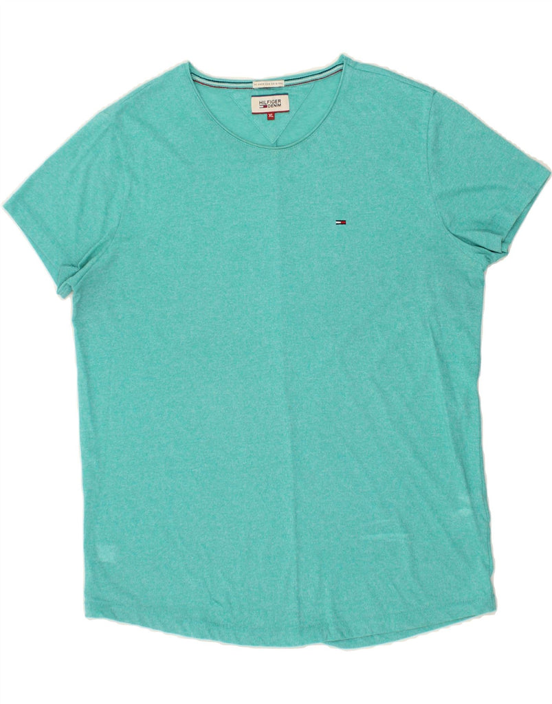 TOMMY HILFIGER Womens T-Shirt Top UK 18 XL Turquoise Flecked Cotton Vintage Tommy Hilfiger and Second-Hand Tommy Hilfiger from Messina Hembry 