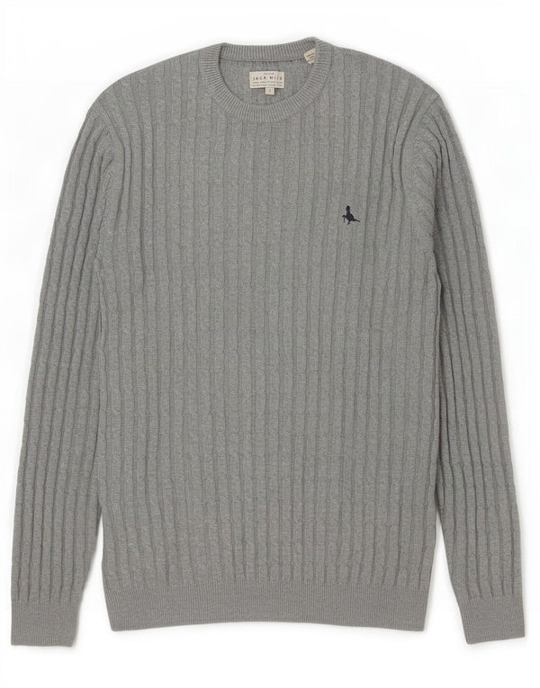 Jack Wills Mens Crew Neck Jumper Sweater Large Grey Cotton