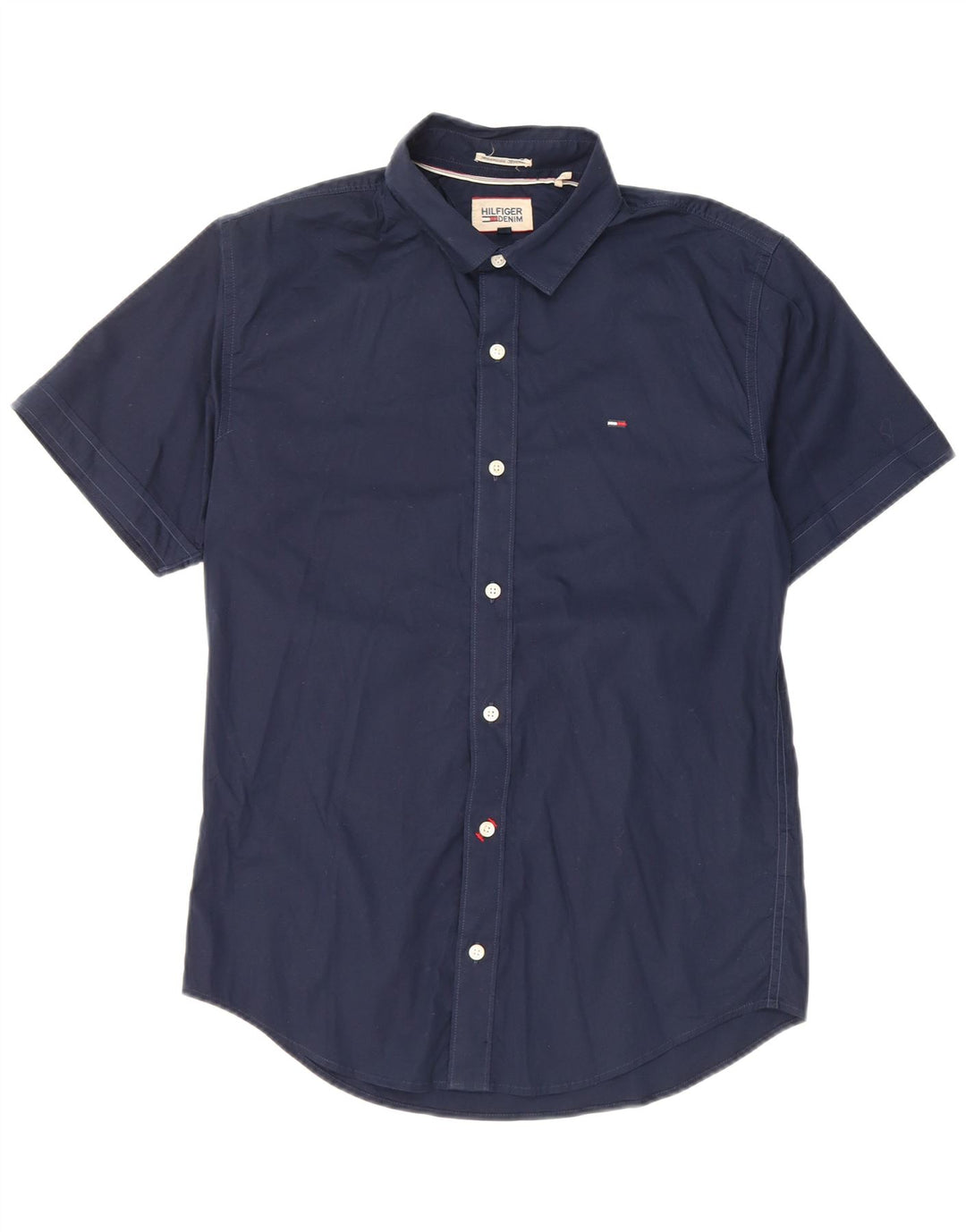 Tommy Hilfiger Mens Short Sleeve Shirt Medium Navy Blue Cotton