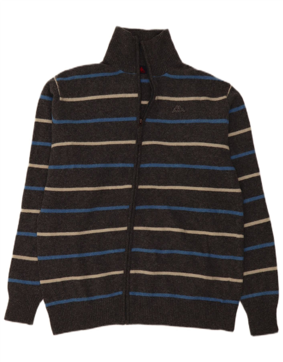 Kappa Mens Cardigan Sweater 2XL Grey Striped Wool