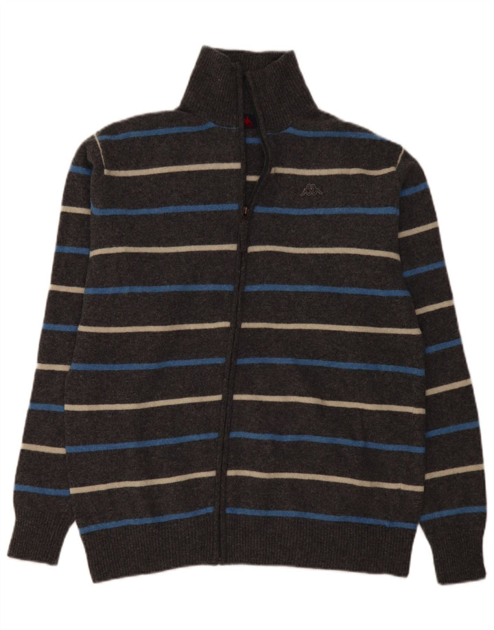 Kappa Mens Cardigan Sweater 2XL Grey Striped Wool