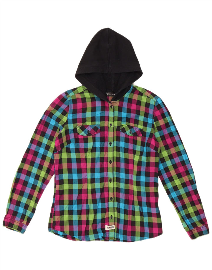 Converse Womens Hooded Flannel Shirt UK 18 XL Multicoloured Check Cotton