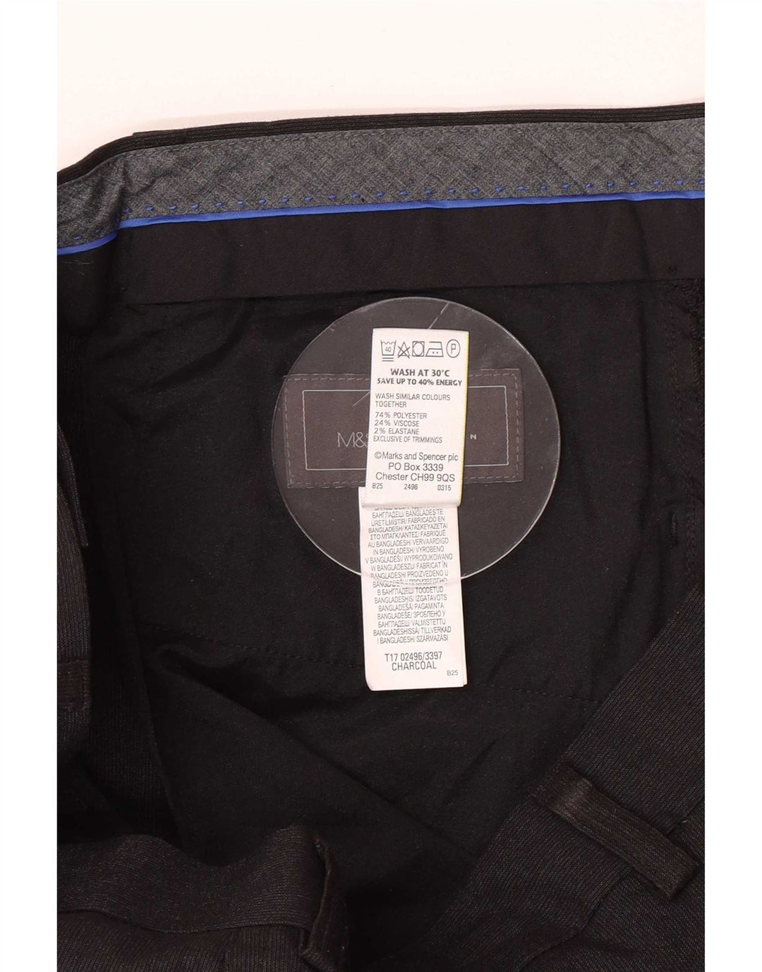 Marks & Spencer Mens Slim Fit Suit Trousers W34 L31 Black Polyester