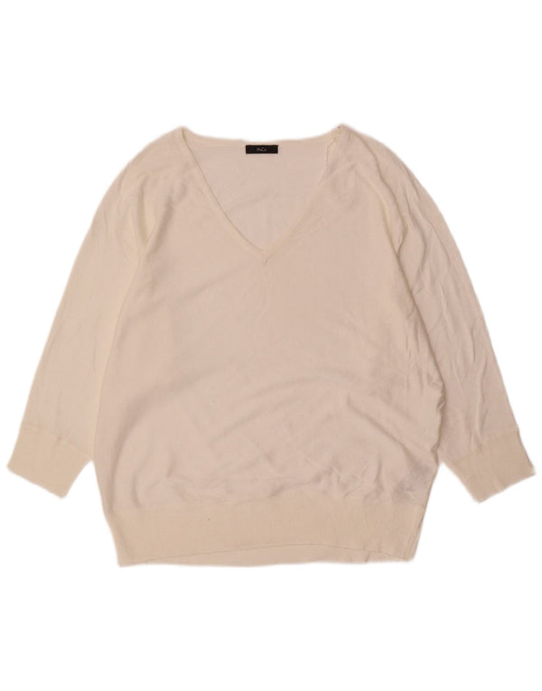 M&Co Womens 3/4 Sleeve V-Neck Jumper Sweater UK 14 Large White Viscose