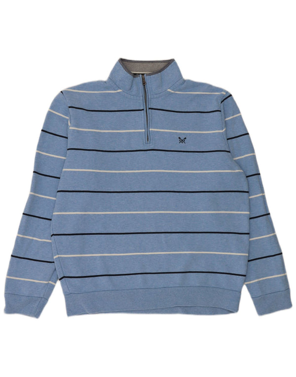 CREW CLOTHING Mens Zip Neck Sweatshirt Jumper XL Blue Striped Cotton