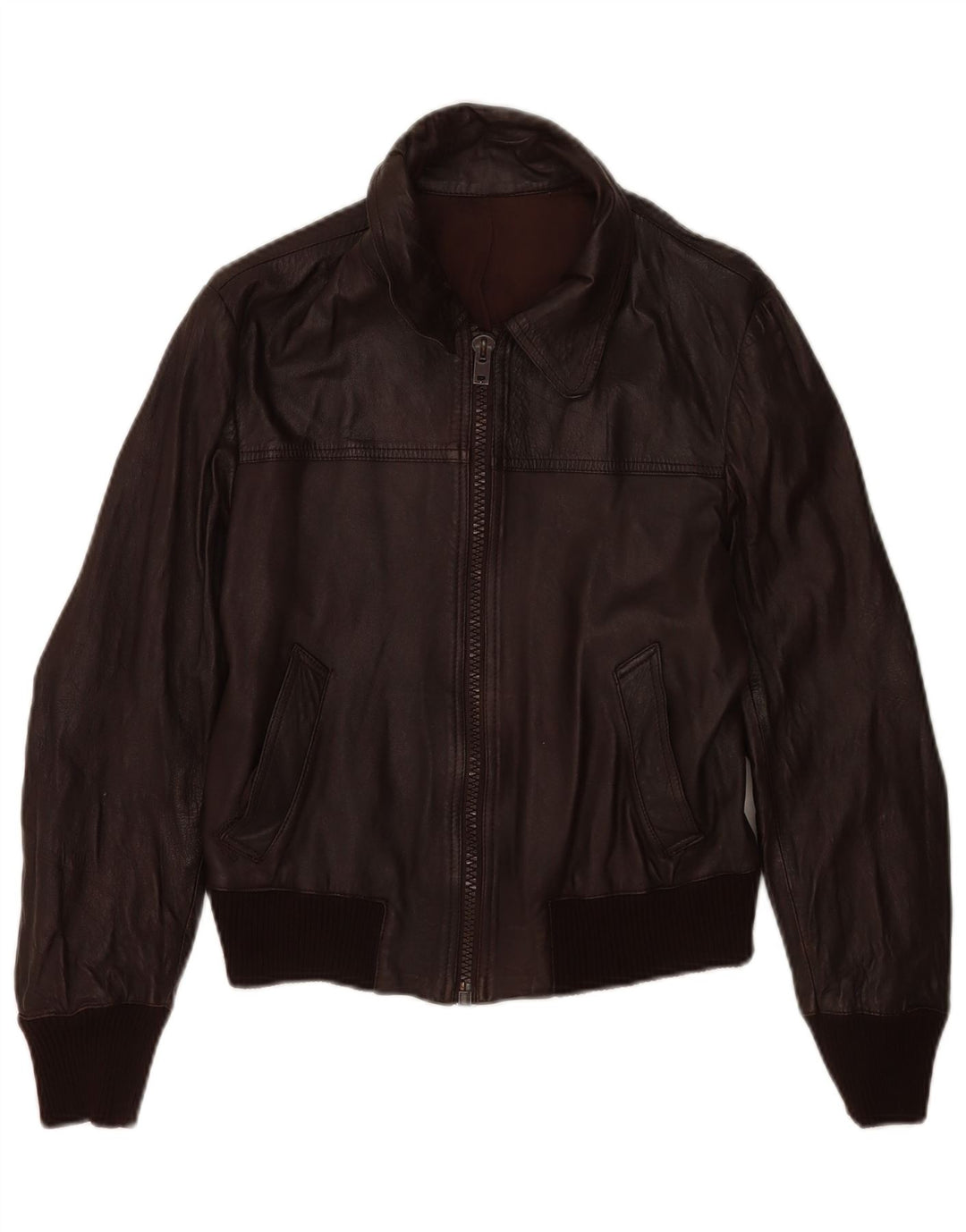 Vintage Womens Bomber Leather Jacket IT 48 XL Brown Leather