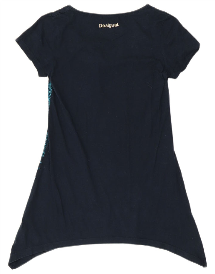DESIGUAL Girls Graphic Asymmetric Tunic Top 13-14 Years Navy Blue Floral