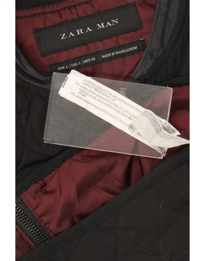 Zara Mens Quilted Gilet UK 40 Large Black Polyester