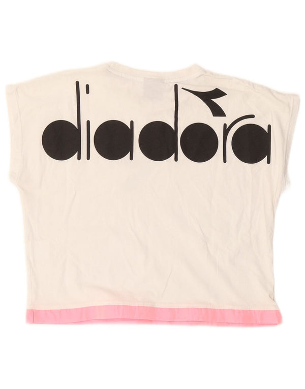 Diadora Womens Crop Graphic T-Shirt Top UK 12 Medium White