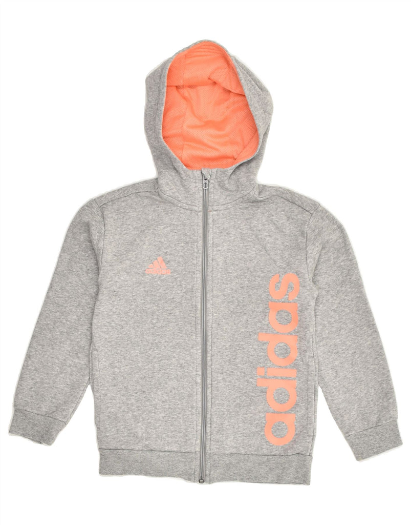 ADIDAS Girls Graphic Zip Hoodie Sweater 7-8 Years Grey Cotton | Vintage Adidas | Thrift | Second-Hand Adidas | Used Clothing | Messina Hembry 