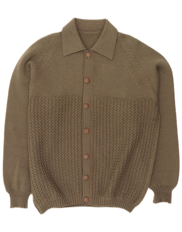 Vintage Mens Cardigan Sweater Large Khaki