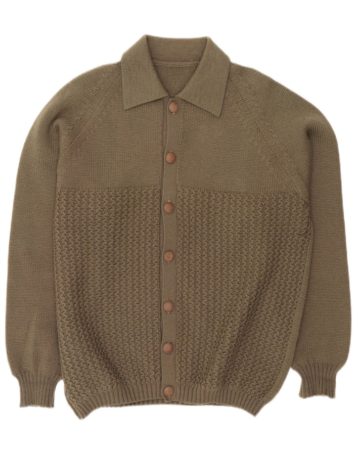 Vintage Mens Cardigan Sweater Large Khaki