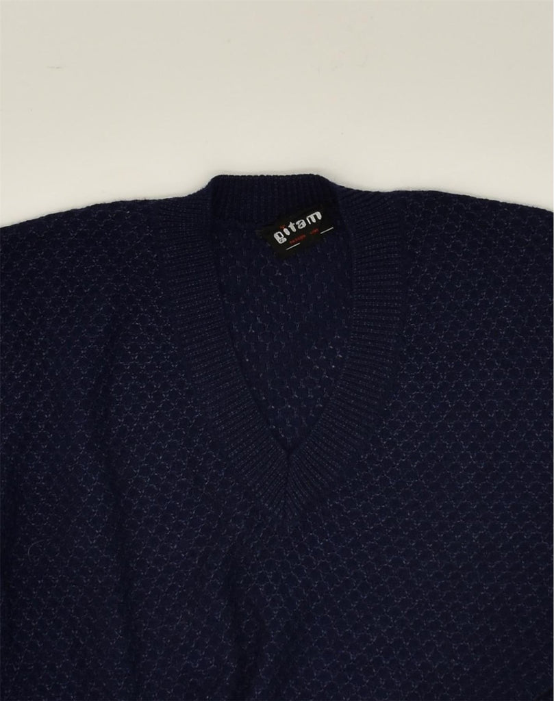 VINTAGE Mens V-Neck Jumper Sweater XS Blue Viscose | Vintage Vintage | Thrift | Second-Hand Vintage | Used Clothing | Messina Hembry 