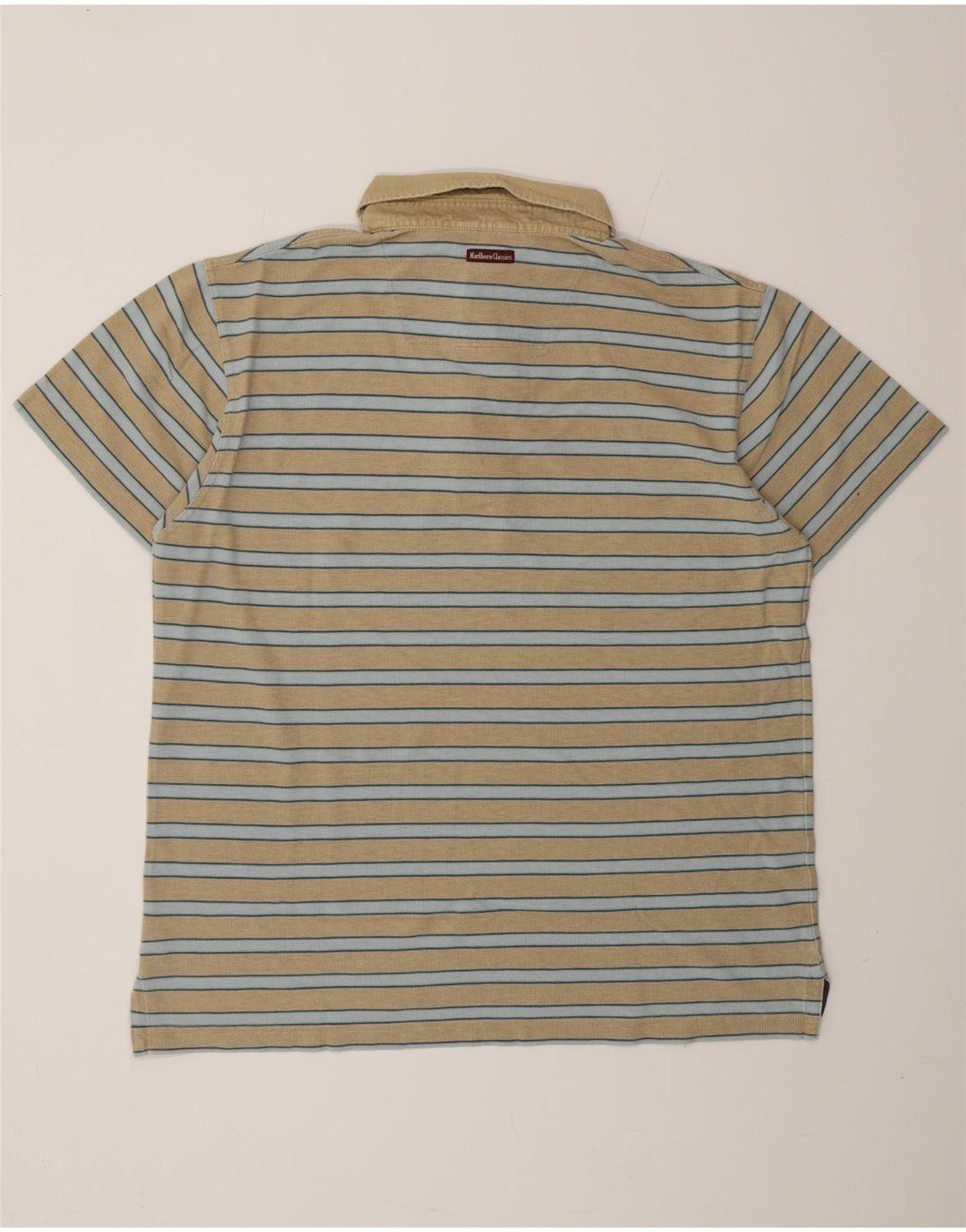 MARLBORO CLASSICS Mens Polo Shirt Large Beige Striped