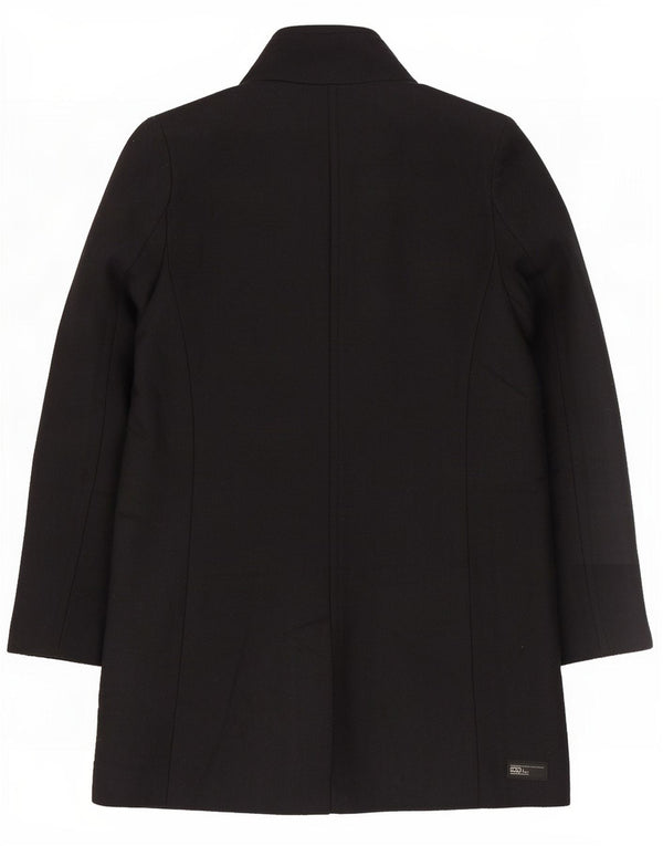 Zara Womens Double Breasted Coat UK 14 Medium Black Wool