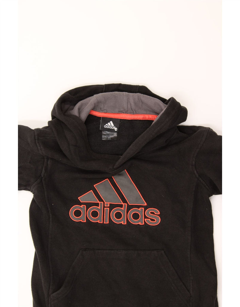 ADIDAS Boys Graphic Hoodie Jumper 7-8 Years Small Black Cotton Vintage Adidas and Second-Hand Adidas from Messina Hembry 