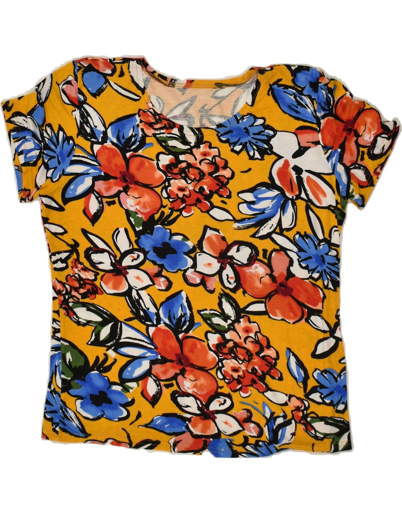 VINTAGE Womens Graphic T-Shirt Top UK 14 Large Yellow Floral Viscose | Vintage Vintage | Thrift | Second-Hand Vintage | Used Clothing | Messina Hembry 