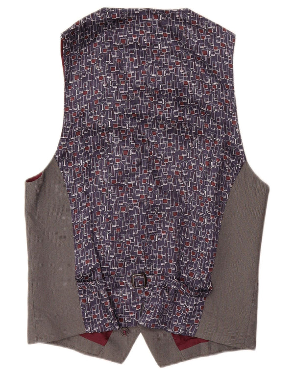 Benetton Mens Waistcoat IT 46 Small Grey Geometric Polyester