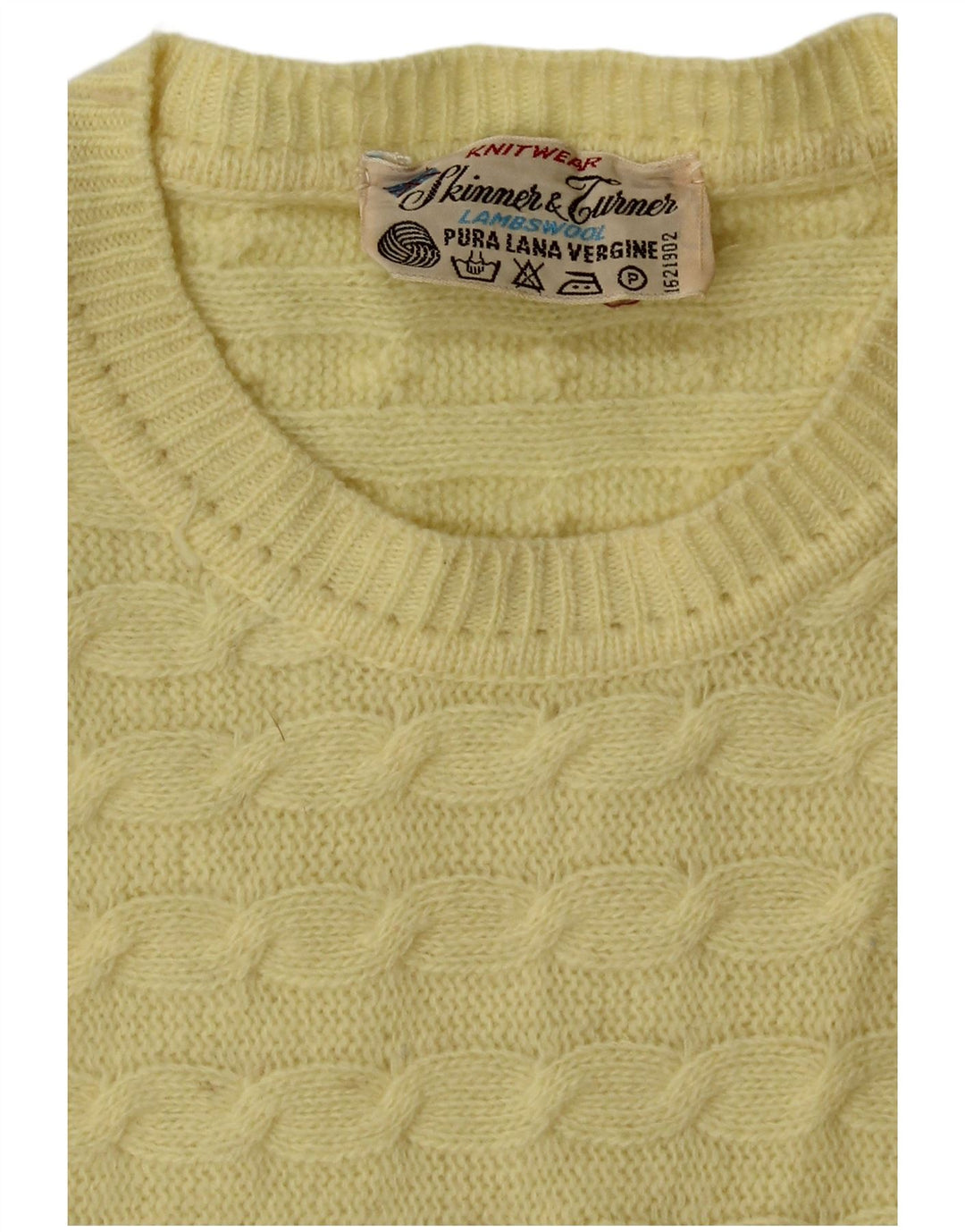 VINTAGE Womens Crew Neck Jumper Sweater UK 14 Medium Yellow Virgin Wool